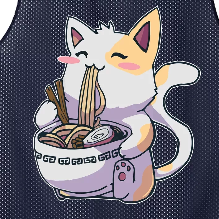 Anime Cat Eating Ramen Mesh Reversible Basketball Jersey Tank