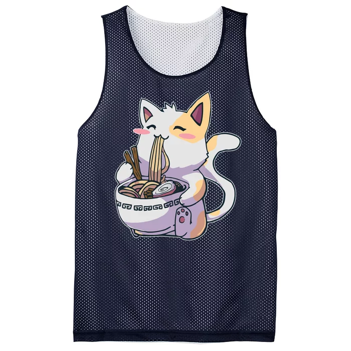 Anime Cat Eating Ramen Mesh Reversible Basketball Jersey Tank