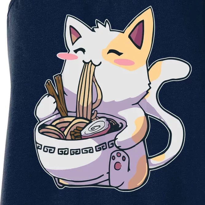 Anime Cat Eating Ramen Women's Racerback Tank