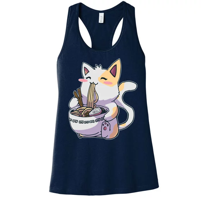 Anime Cat Eating Ramen Women's Racerback Tank