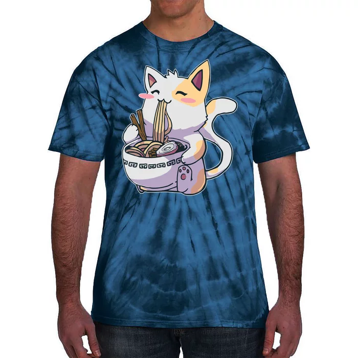 Anime Cat Eating Ramen Tie-Dye T-Shirt