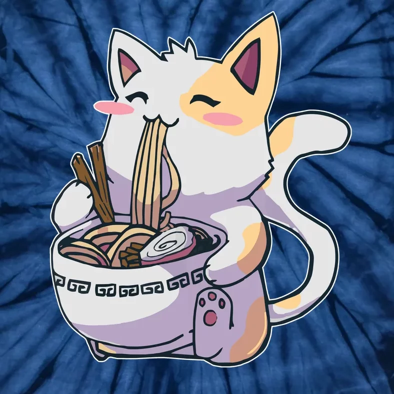 Anime Cat Eating Ramen Tie-Dye T-Shirt