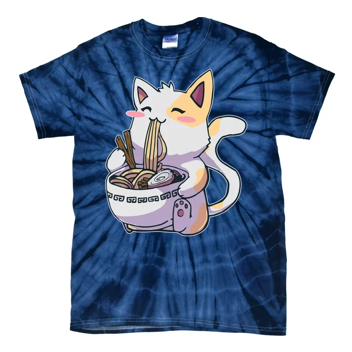 Anime Cat Eating Ramen Tie-Dye T-Shirt