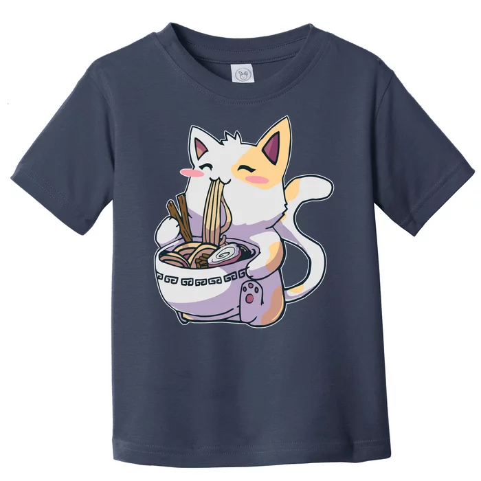 Anime Cat Eating Ramen Toddler T-Shirt