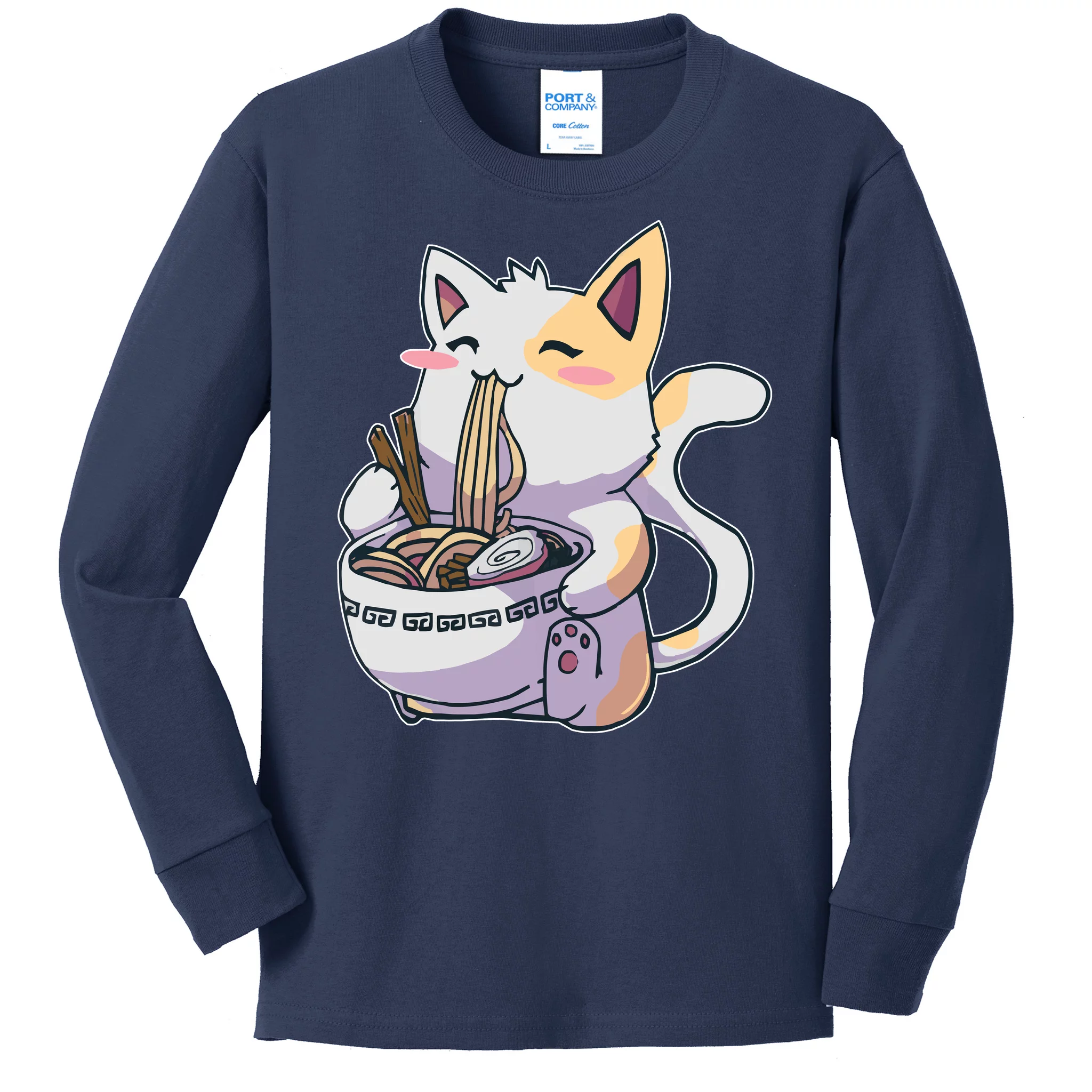 Kawaii Anime Cat Eating Ramen Cute Japanese Kitty T-Shirt by Amusing  DesignCo - Pixels Merch