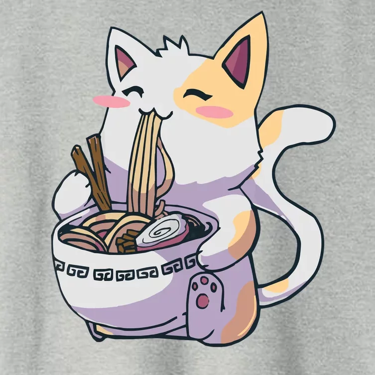 Anime Cat Eating Ramen Women's Crop Top Tee