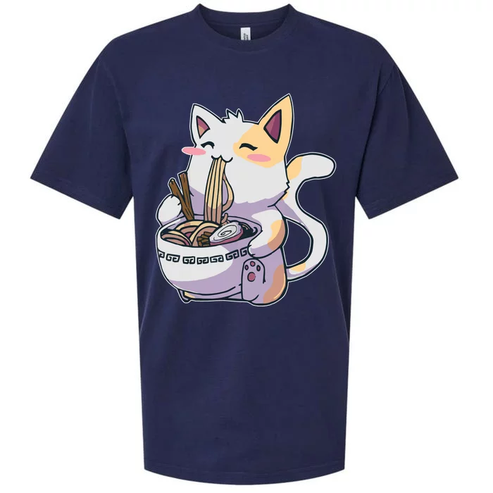 Anime Cat Eating Ramen Sueded Cloud Jersey T-Shirt