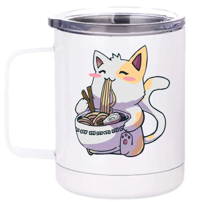 Anime Cat Eating Ramen Front & Back 12oz Stainless Steel Tumbler Cup