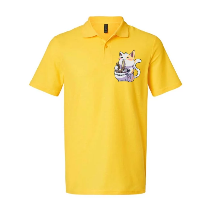 Anime Cat Eating Ramen Softstyle Adult Sport Polo