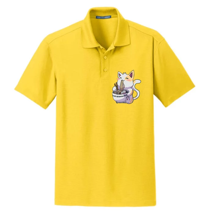 Anime Cat Eating Ramen Dry Zone Grid Performance Polo