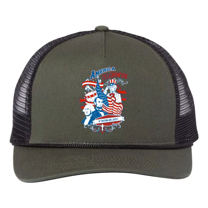 America Celebration Freedom Liberty Lincoln Washington Retro Rope Trucker Hat Cap