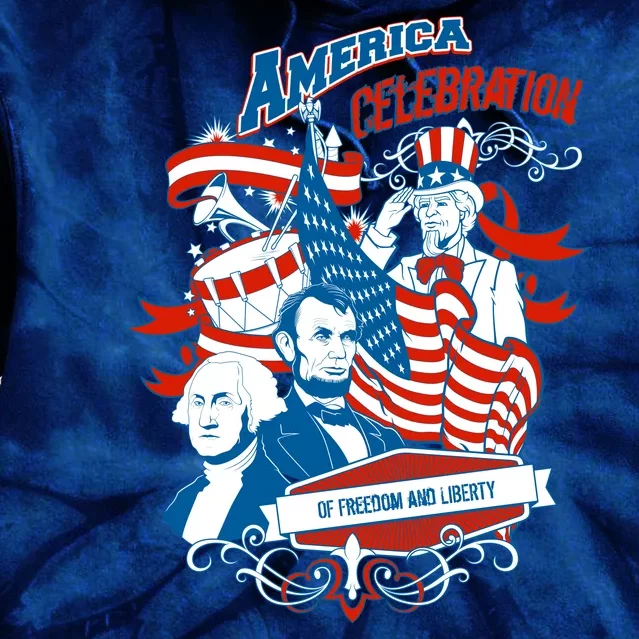 America Celebration Freedom Liberty Lincoln Washington Tie Dye Hoodie