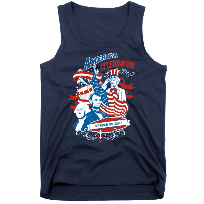 America Celebration Freedom Liberty Lincoln Washington Tank Top