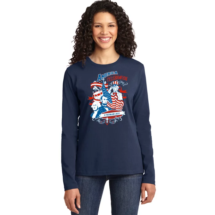 America Celebration Freedom Liberty Lincoln Washington Ladies Long Sleeve Shirt