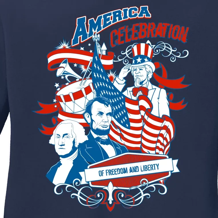 America Celebration Freedom Liberty Lincoln Washington Ladies Long Sleeve Shirt