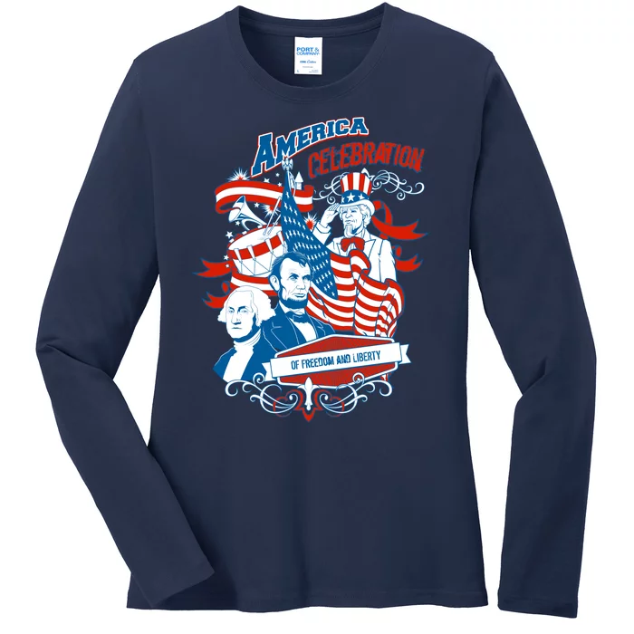 America Celebration Freedom Liberty Lincoln Washington Ladies Long Sleeve Shirt