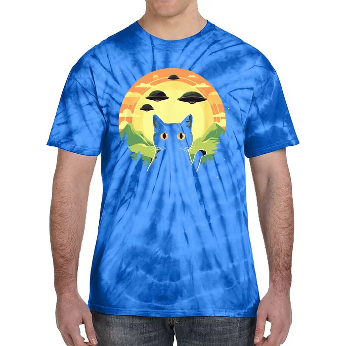 Alien Cat Funny Ufo Vintage Tie-Dye T-Shirt