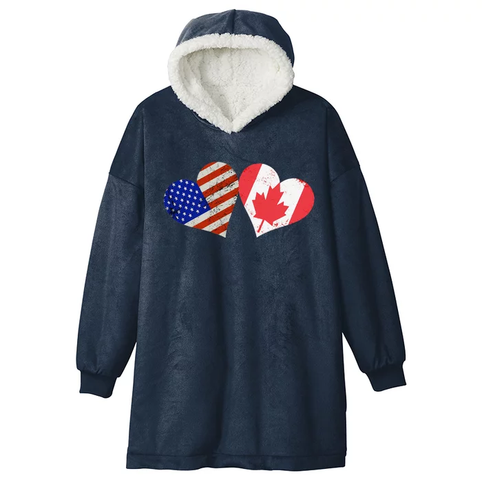 American & Canadian Flags Heart Shaped Vintage Us Eh Hooded Wearable Blanket