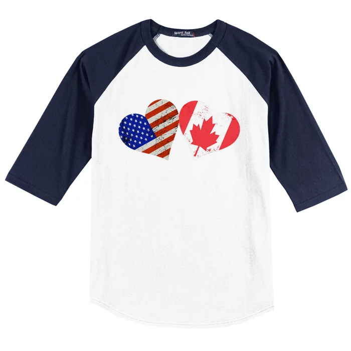 American & Canadian Flags Heart Shaped Vintage Us Eh Baseball Sleeve Shirt