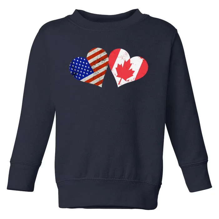 American & Canadian Flags Heart Shaped Vintage Us Eh Toddler Sweatshirt