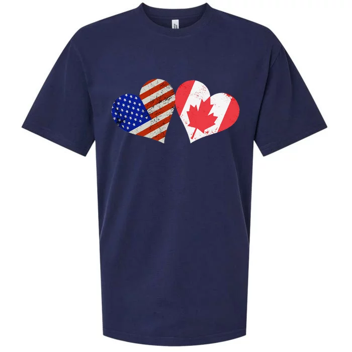 American & Canadian Flags Heart Shaped Vintage Us Eh Sueded Cloud Jersey T-Shirt