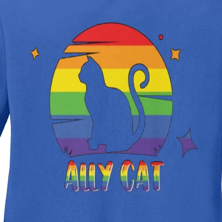 Ally Cat Funny Kitten Lgbt Pride Month Gift Ladies Long Sleeve Shirt