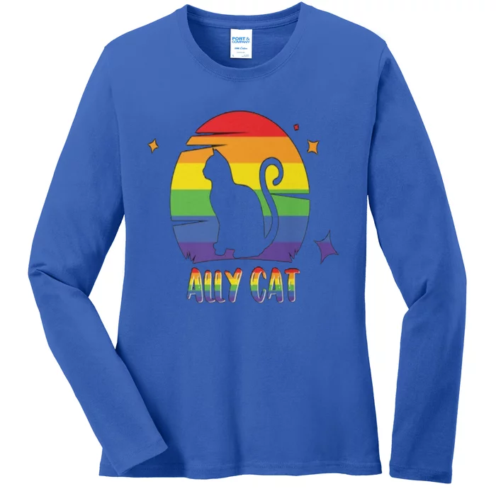 Ally Cat Funny Kitten Lgbt Pride Month Gift Ladies Long Sleeve Shirt