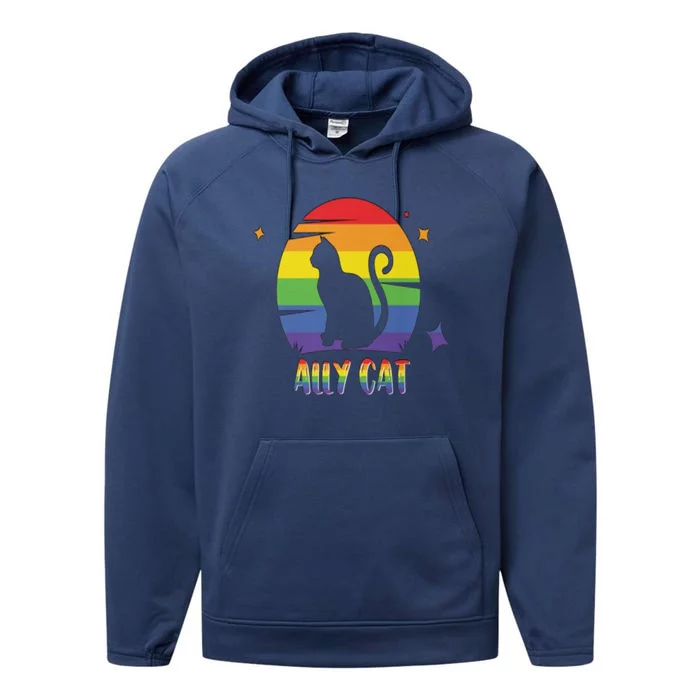 Ally Cat Funny Kitten Lgbt Pride Month Gift Performance Fleece Hoodie