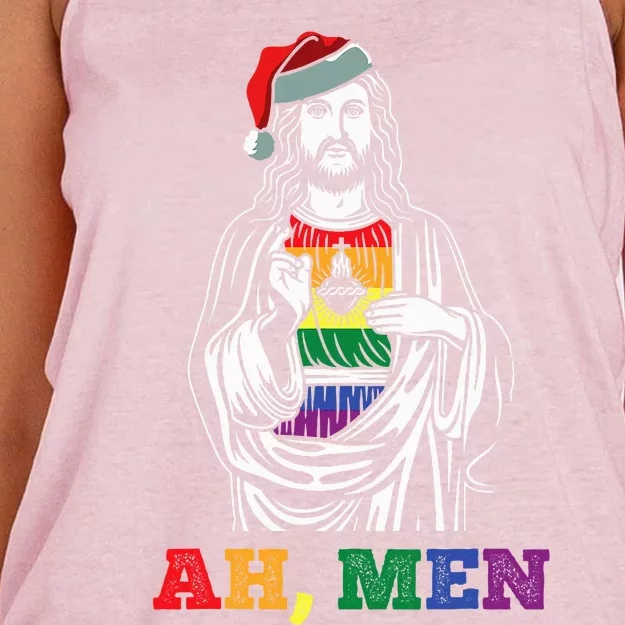 Ah  Christmas Funny LGBTQ Pride XMas Jesus Gay Christian Women's Knotted Racerback Tank