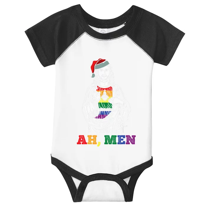 Ah  Christmas Funny LGBTQ Pride XMas Jesus Gay Christian Infant Baby Jersey Bodysuit