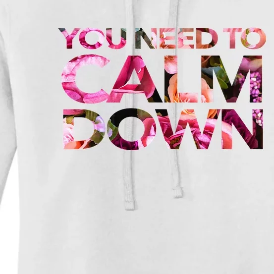 Aoty Classic Fit Crew Neck Calm Down Adult White Women's Pullover Hoodie