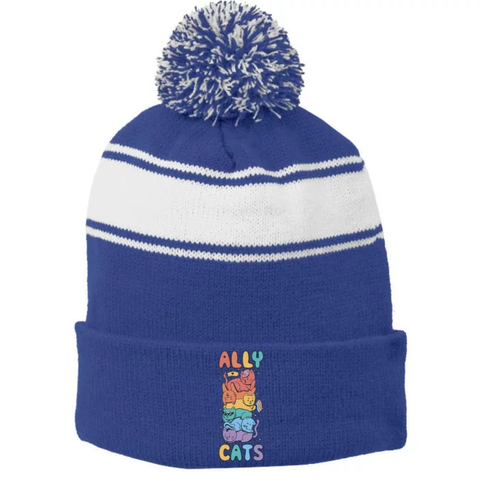 Ally Cat Funny Gift Stripe Pom Pom Beanie