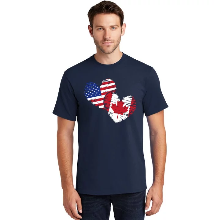 American Canadian Flag Heart Valentines Day Gift Canada Tall T-Shirt