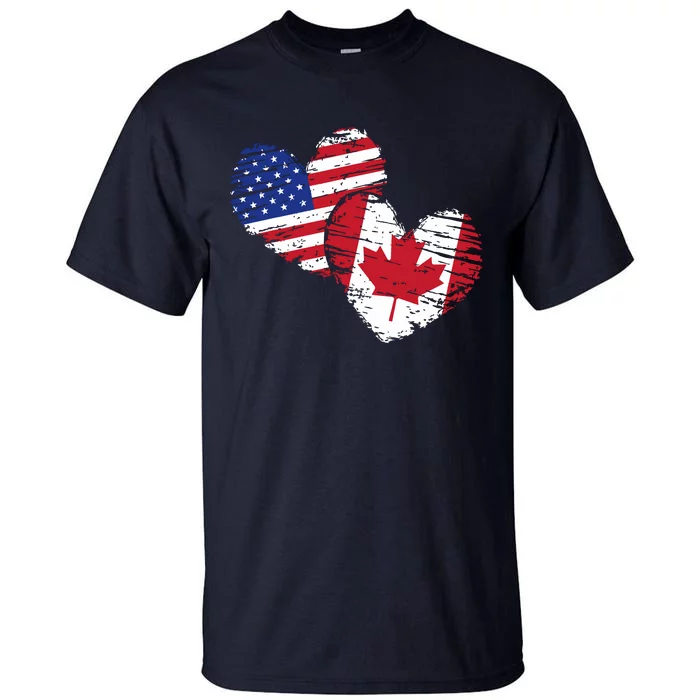 American Canadian Flag Heart Valentines Day Gift Canada Tall T-Shirt