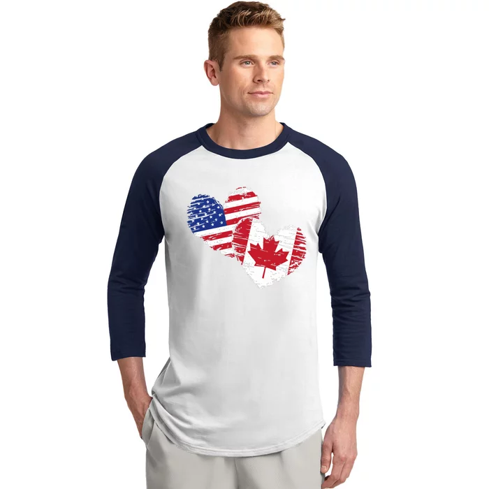 American Canadian Flag Heart Valentines Day Gift Canada Baseball Sleeve Shirt