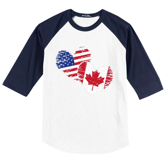 American Canadian Flag Heart Valentines Day Gift Canada Baseball Sleeve Shirt