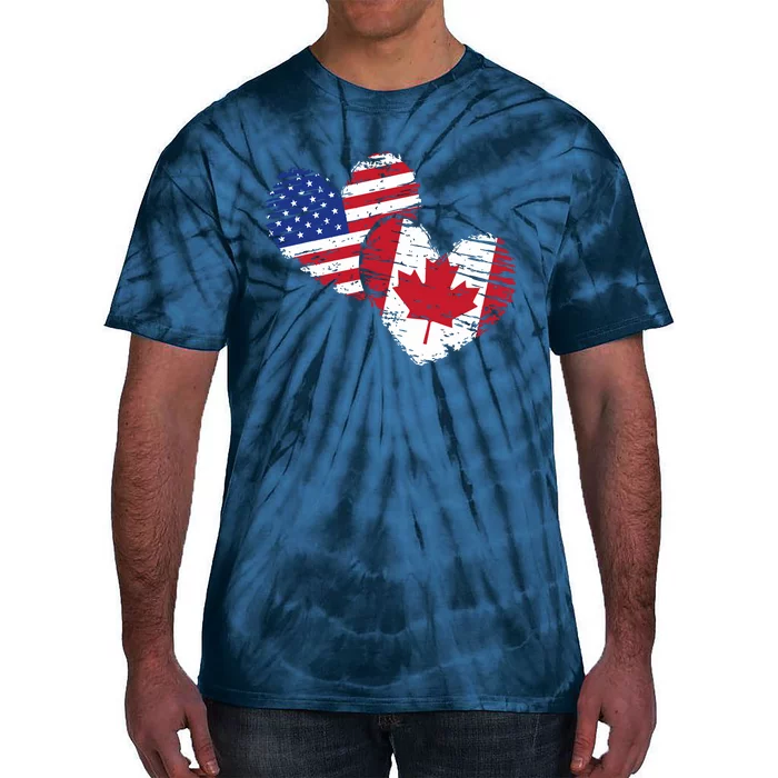 American Canadian Flag Heart Valentines Day Gift Canada Tie-Dye T-Shirt