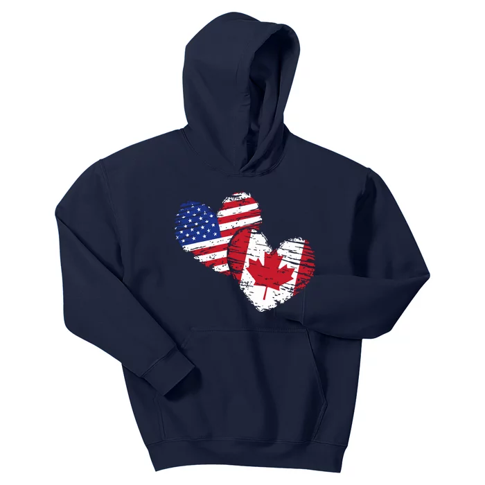 American Canadian Flag Heart Valentines Day Gift Canada Kids Hoodie