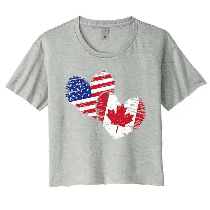 American Canadian Flag Heart Valentines Day Gift Canada Women's Crop Top Tee