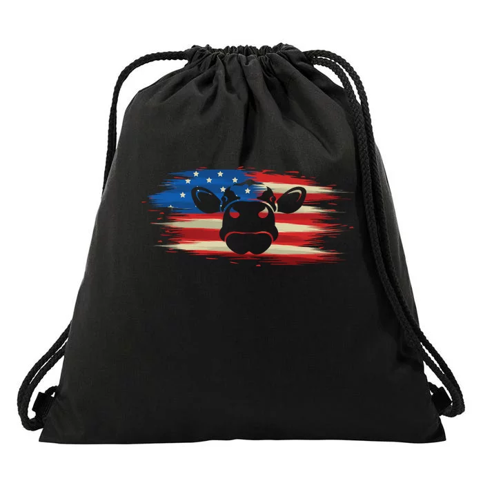 American Cow Flag 4th Of July Funny Cow Patriotic Drawstring Bag