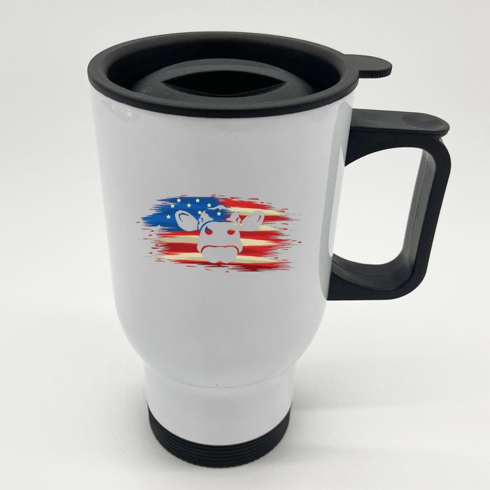 American Cow Flag 4th Of July Funny Cow Patriotic Front & Back Stainless Steel Travel Mug