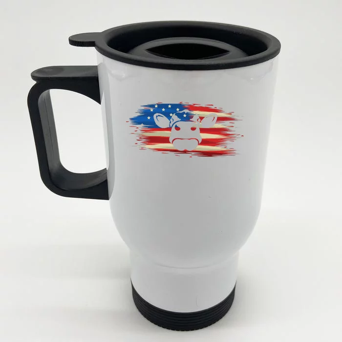 American Cow Flag 4th Of July Funny Cow Patriotic Front & Back Stainless Steel Travel Mug