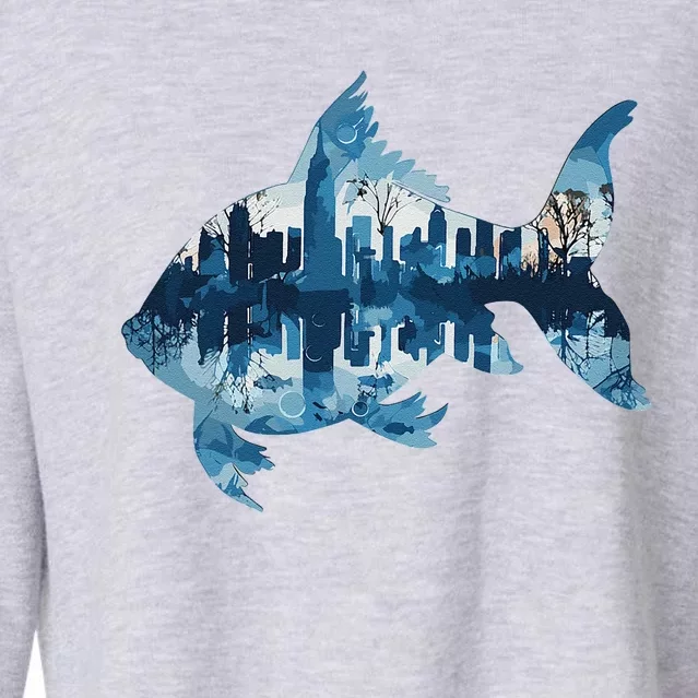 Aesthetic City Fish Cropped Pullover Crew