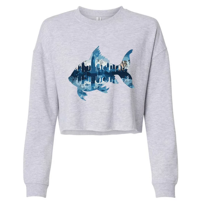 Aesthetic City Fish Cropped Pullover Crew