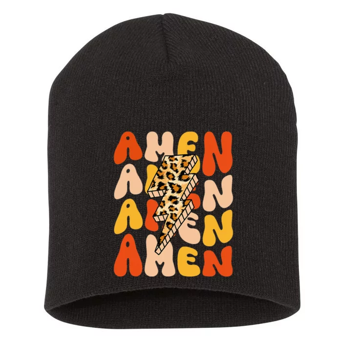 A Christian Faith Jesus Believer Lighting Bolt Leopard Short Acrylic Beanie