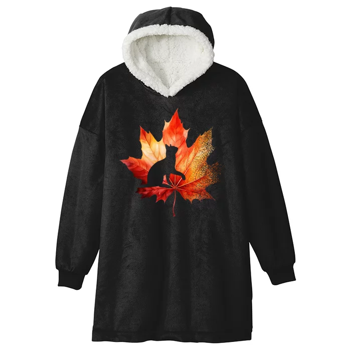 Autumn Cat Fall Lover Hooded Wearable Blanket