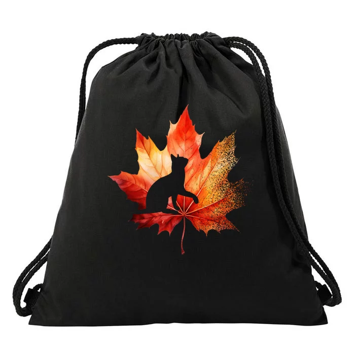 Autumn Cat Fall Lover Drawstring Bag