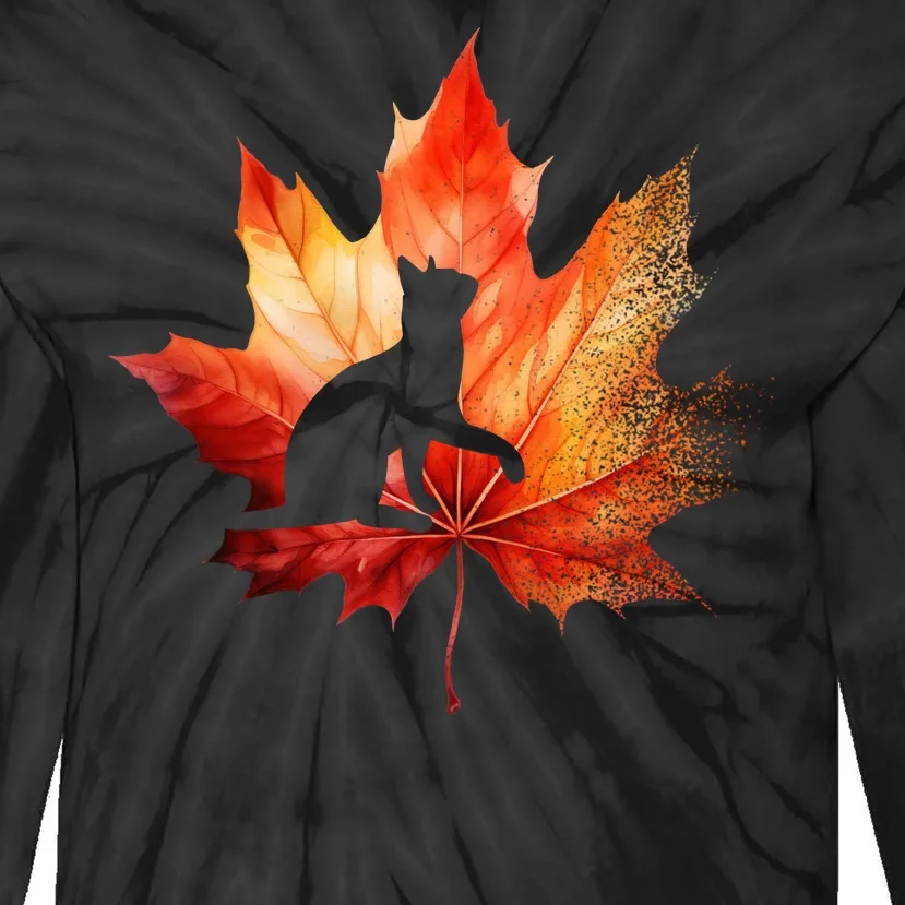 Autumn Cat Fall Lover Tie-Dye Long Sleeve Shirt