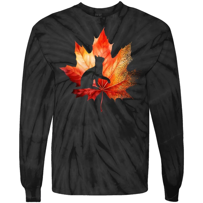 Autumn Cat Fall Lover Tie-Dye Long Sleeve Shirt