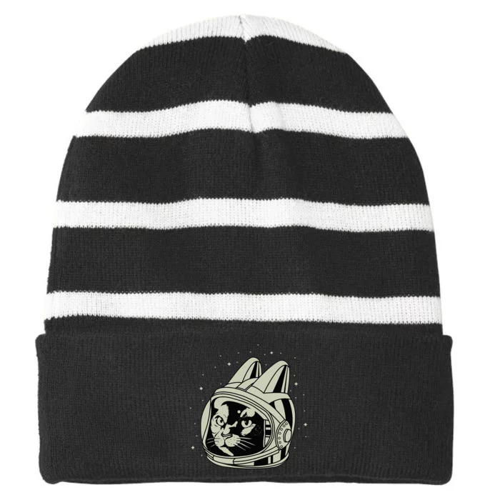 Astronaut Cat funny Cat Lovers Striped Beanie with Solid Band